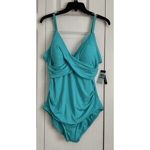 JANTZEN SWIMSUIT WOMENS ONE PIECE CALIYPSO BLUE SIZE 14 AND 16 TWIST FRONT